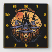 Halloween beren in heks petten in de nacht vierkante klok (Voorkant)
