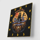 Halloween beren in heks petten in de nacht vierkante klok (Hoek)