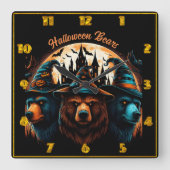 Halloween beren in magische nachtkleding vierkante klok (Voorkant)