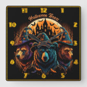 Halloween beren in petten vieren feest! vierkante klok (Voorkant)