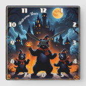 Halloween-beren vieren feest in een spookkasteel vierkante klok (Voorkant)