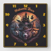 Halloween beren werpen spreuken onder een spookach vierkante klok (Voorkant)