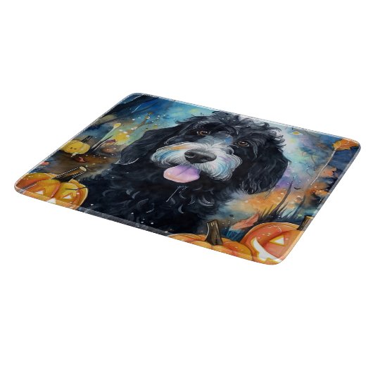 Halloween Bernedole met pompoenen eng Snijplank (Hoek)