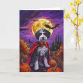 Halloween Bernedoodle Hond Pompoenen Griezelen Kaart (Gele Bloem)