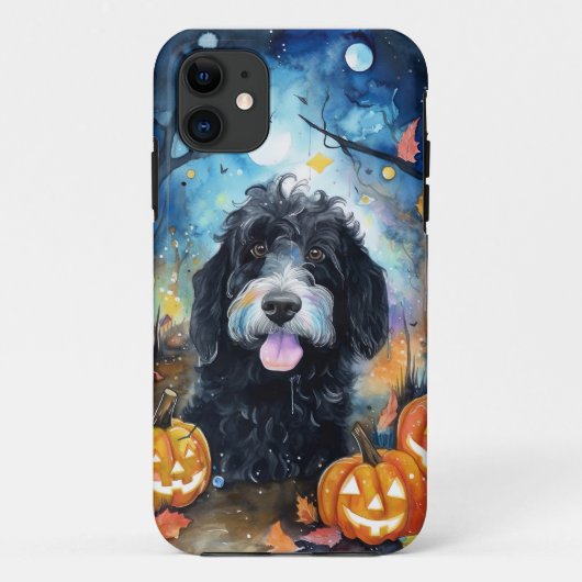 Halloween Bernedoodle Met Pompoenen Eng Case-Mate iPhone Case (Achterkant)
