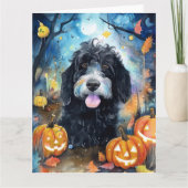 Halloween Bernedoodle Met Pompoenen Eng Kaart (Voorkant)