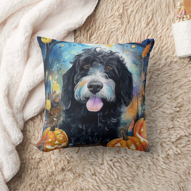 Halloween Bernedoodle Met Pompoenen Eng Kussen (Deken)