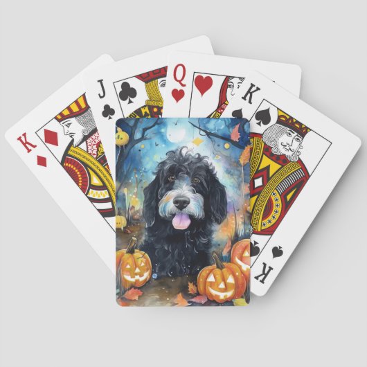 Halloween Bernedoodle Met Pompoenen Eng Pokerkaarten (Achterkant)