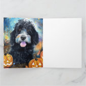 Halloween Bernedoodle Met Pompoenen Griezelen Kaart (Binnen)