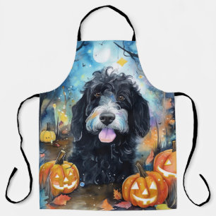Halloween Bernedoodle Met Pompoenen Griezelen Schort