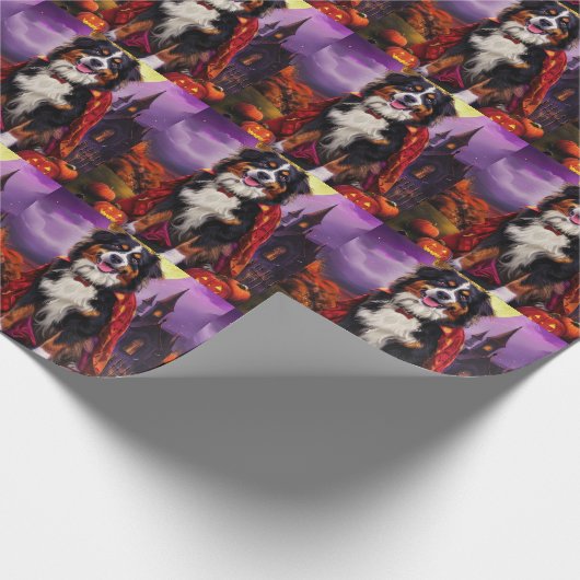 Halloween Berner Mountain Dog Pumpkins eng Cadeaupapier (Hoek)