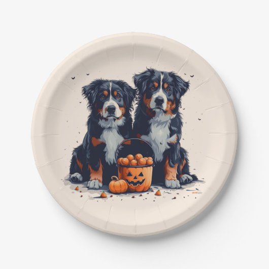 Halloween Berner Mountain Dogs Pumpkin Papieren Bordje (Voorkant)