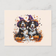 Halloween Berner Mountain Dogs Witch Ghost
