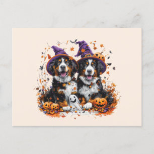 Halloween Berner Mountain Dogs Witch Ghost Briefkaart