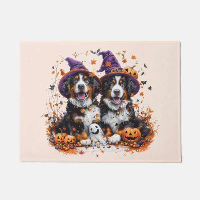 Halloween Berner Mountain Dogs Witch Ghost Deurmat (Voorkant)