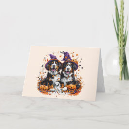 Halloween Berner Mountain Dogs Witch Ghost Feestdagen Kaart