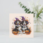 Halloween Berner Mountain Dogs Witch Ghost Kaart (Staand voorkant)