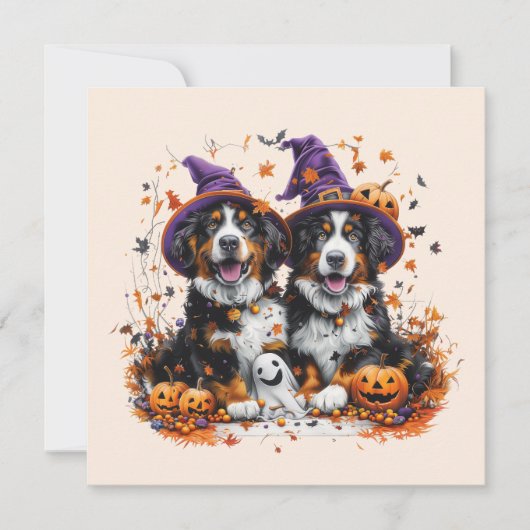 Halloween Berner Mountain Dogs Witch Ghost Kaart (Voorkant)