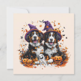 Halloween Berner Mountain Dogs Witch Ghost Kaart