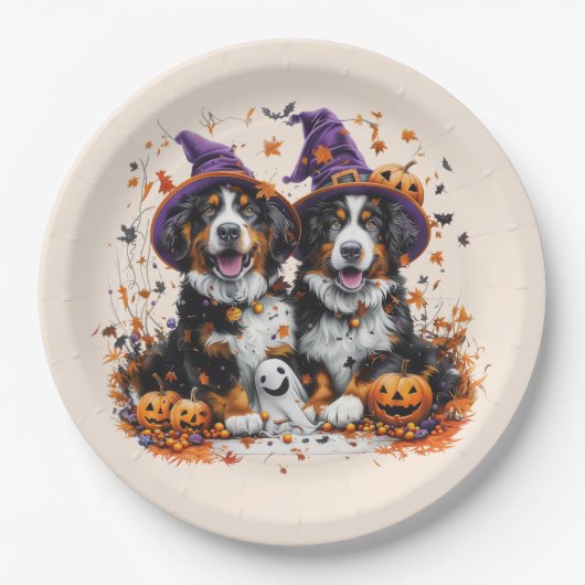 Halloween Berner Mountain Dogs Witch Ghost Papieren Bordje (Voorkant)