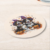 Halloween Berner Mountain Dogs Witch Ghost Ronde Kartonnen Onderzetter (Gebogen)