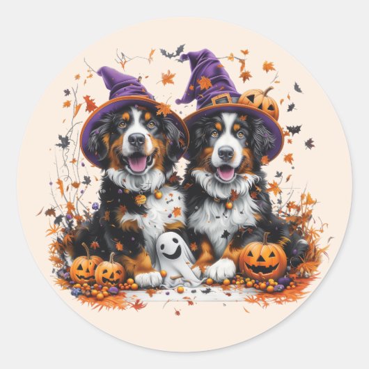 Halloween Berner Mountain Dogs Witch Ghost Ronde Sticker (Voorkant)