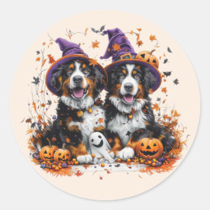 Halloween Berner Mountain Dogs Witch Ghost Ronde Sticker