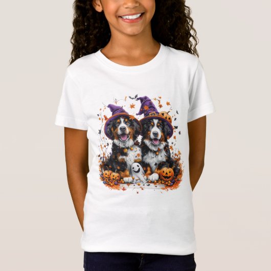 Halloween Berner Mountain Dogs Witch Ghost T-shirt (Voorkant)