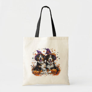 Halloween Berner Mountain Dogs Witch Ghost Tote Bag