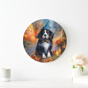 Halloween Berner Sennenhond Met Pompoenen Eng Grote Klok