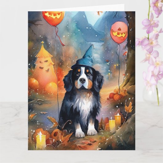 Halloween Berner Sennenhond Met Pompoenen Eng Kaart (Orchidee)