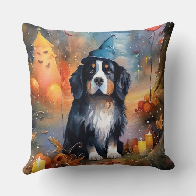 Halloween Berner Sennenhond Met Pompoenen Eng Kussen (Achterkant)