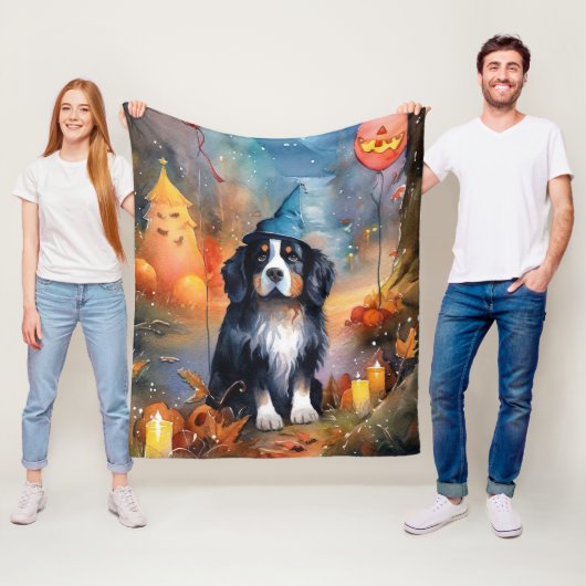 Halloween Bernese Mountain met pompoenen Scary Fleece Deken (In situ)