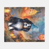 Halloween Bernese Mountain met pompoenen Scary Fleece Deken (Voorkant (Horizontaal))
