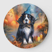 Halloween Bernese Mountain met pompoenen Scary Grote Klok (Voorkant)