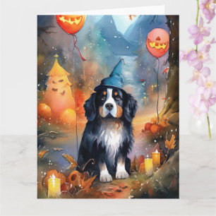 Halloween Bernese Mountain met pompoenen Scary Kaart
