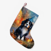 Halloween Bernese Mountain met pompoenen Scary Kleine Kerstsok (Voorkant (Hangend))