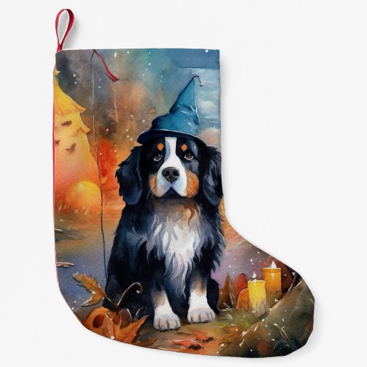 Halloween Bernese Mountain met pompoenen Scary Kleine Kerstsok (Voorkant)