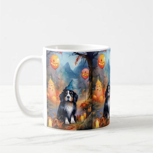Halloween Bernese Mountain met pompoenen Scary Koffiemok (Links)