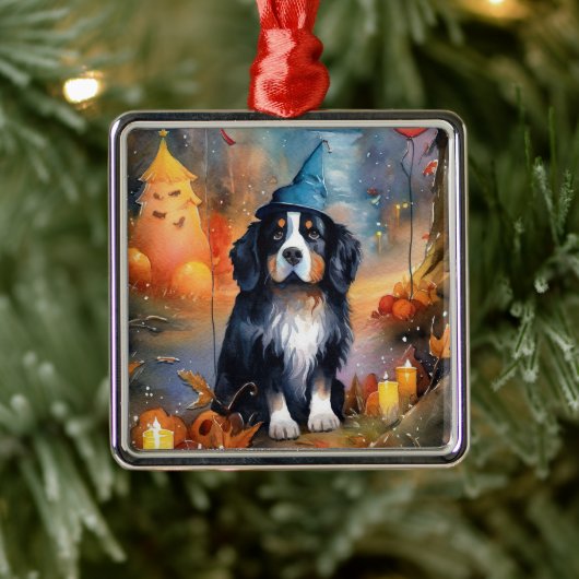 Halloween Bernese Mountain met pompoenen Scary Metalen Ornament (Boom)