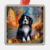 Halloween Bernese Mountain met pompoenen Scary Metalen Ornament (Voorkant)
