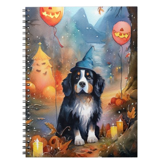 Halloween Bernese Mountain met pompoenen Scary Notitieboek (Voorkant)