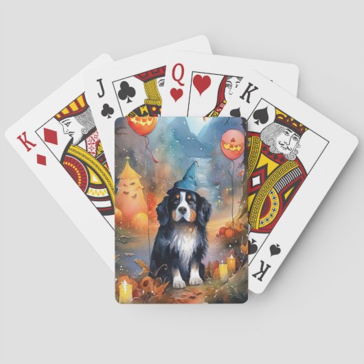 Halloween Bernese Mountain met pompoenen Scary Pokerkaarten (Achterkant)
