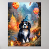 Halloween Bernese Mountain met pompoenen Scary Poster (Voorkant)