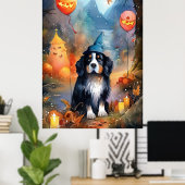 Halloween Bernese Mountain met pompoenen Scary Poster (Thuiskantoor)