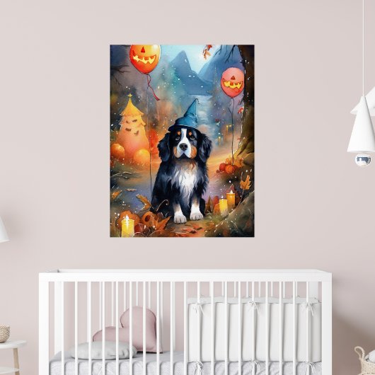 Halloween Bernese Mountain met pompoenen Scary Poster (Kinderkamer 2)