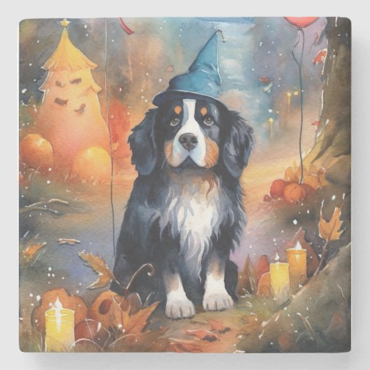 Halloween Bernese Mountain met pompoenen Scary Stenen Onderzetter (Voorkant)