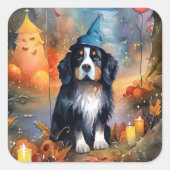 Halloween Bernese Mountain met pompoenen Scary Vierkante Sticker (Voorkant)