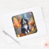 Halloween Bernese Mountain met pompoenen Scary Vierkante Sticker (Envelop)