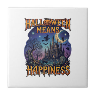 Halloween Betekent Geluk Geheime Kasteel Heks Koe Tegeltje